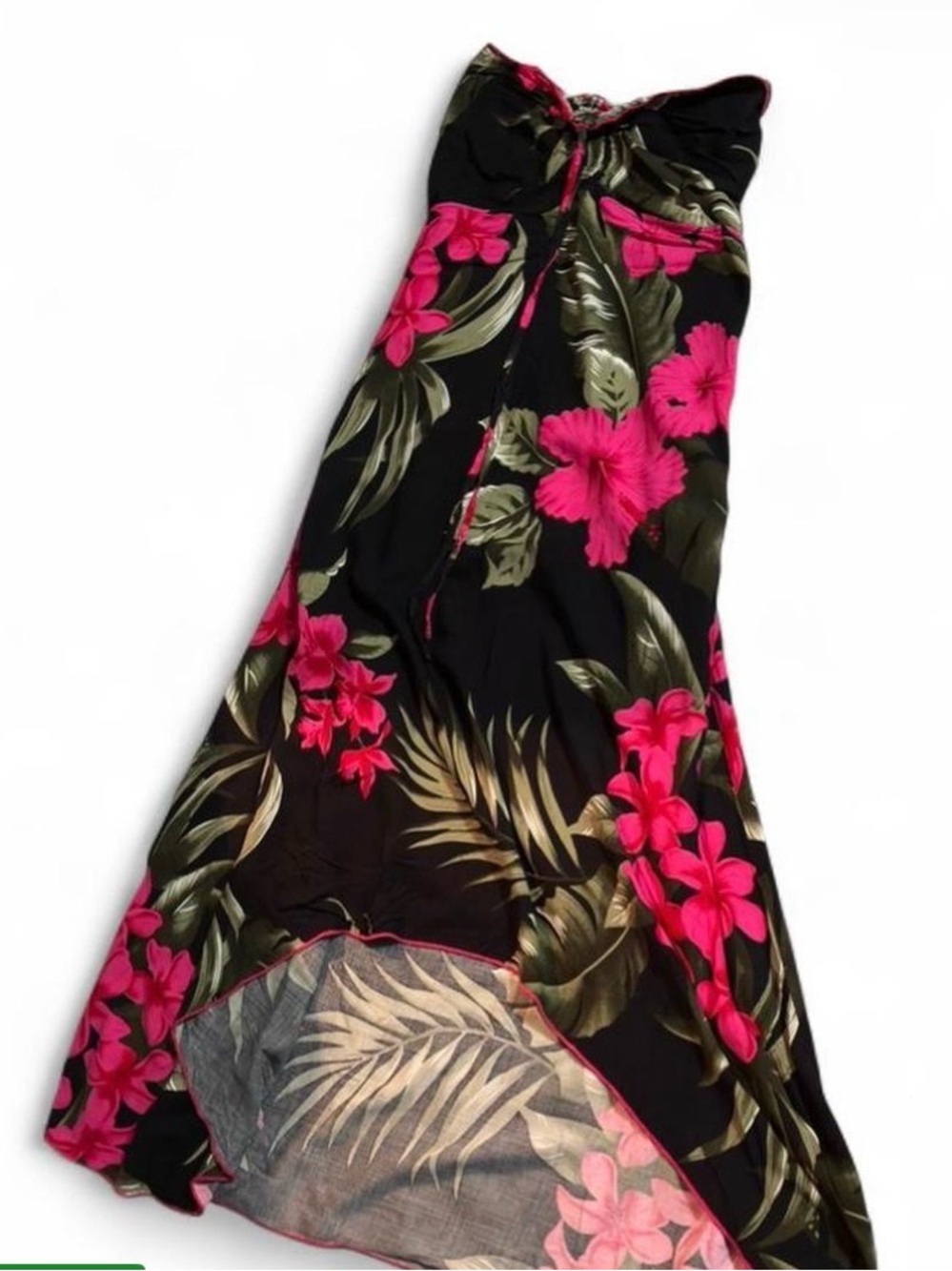 Black Floral Maxi Skirt with Pink Hibiscus Print